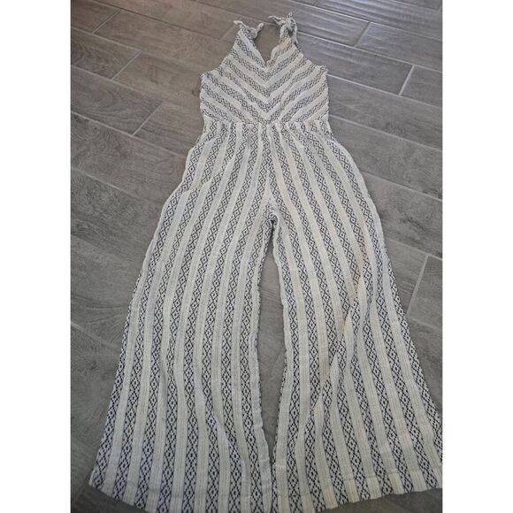 Women's 4OUR Dreamers Linen Blend‎ Romper Off White Beige Gold Black Boho Stripe - Picture 8 of 11